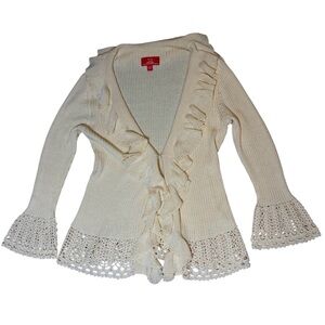 Oscar de la Renta Cream Ruffled Cardigan